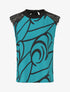 Top imprimé abstrait à manches courtes en dentelle - Turquoise - 1