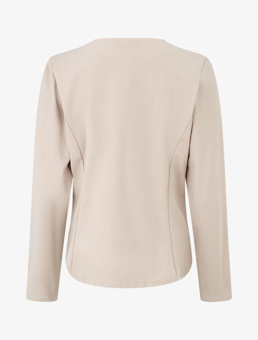 Veste en coton à col droit - Beige - 2