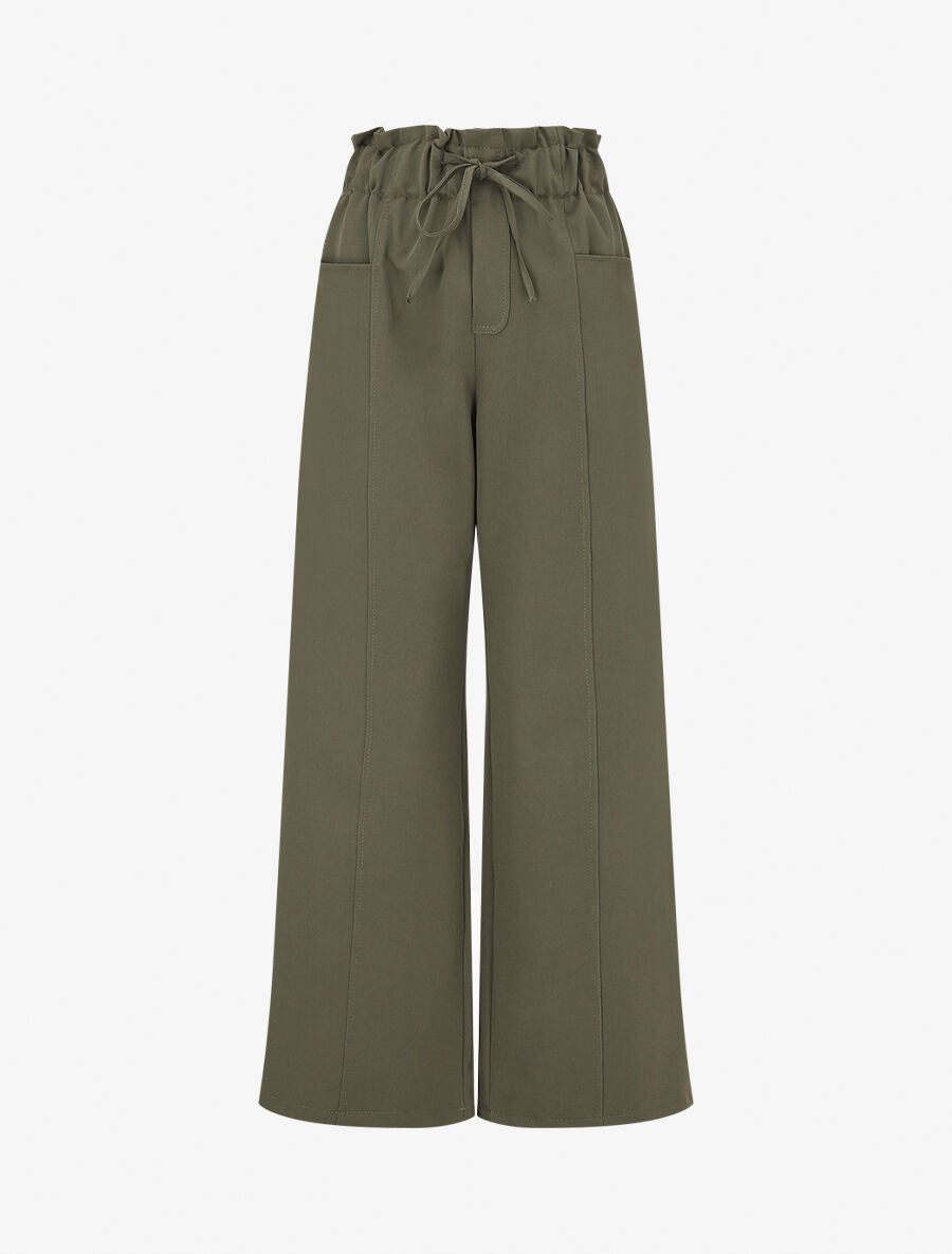 Pantalon droit taille haute élastiquée - Kaki - 4