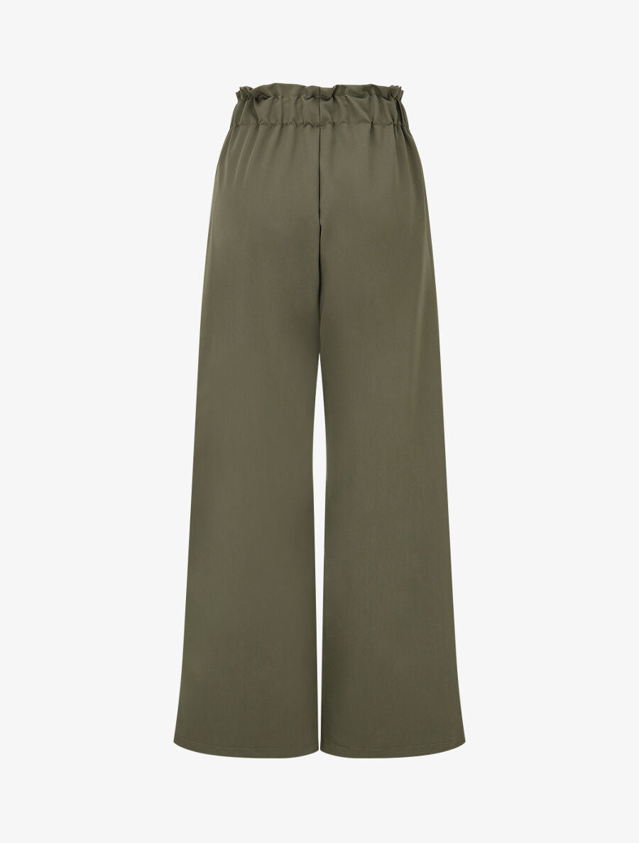 Pantalon droit taille haute élastiquée - Kaki - 2