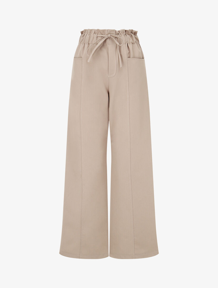 Pantalon droit taille haute élastiquée - Taupe - 1