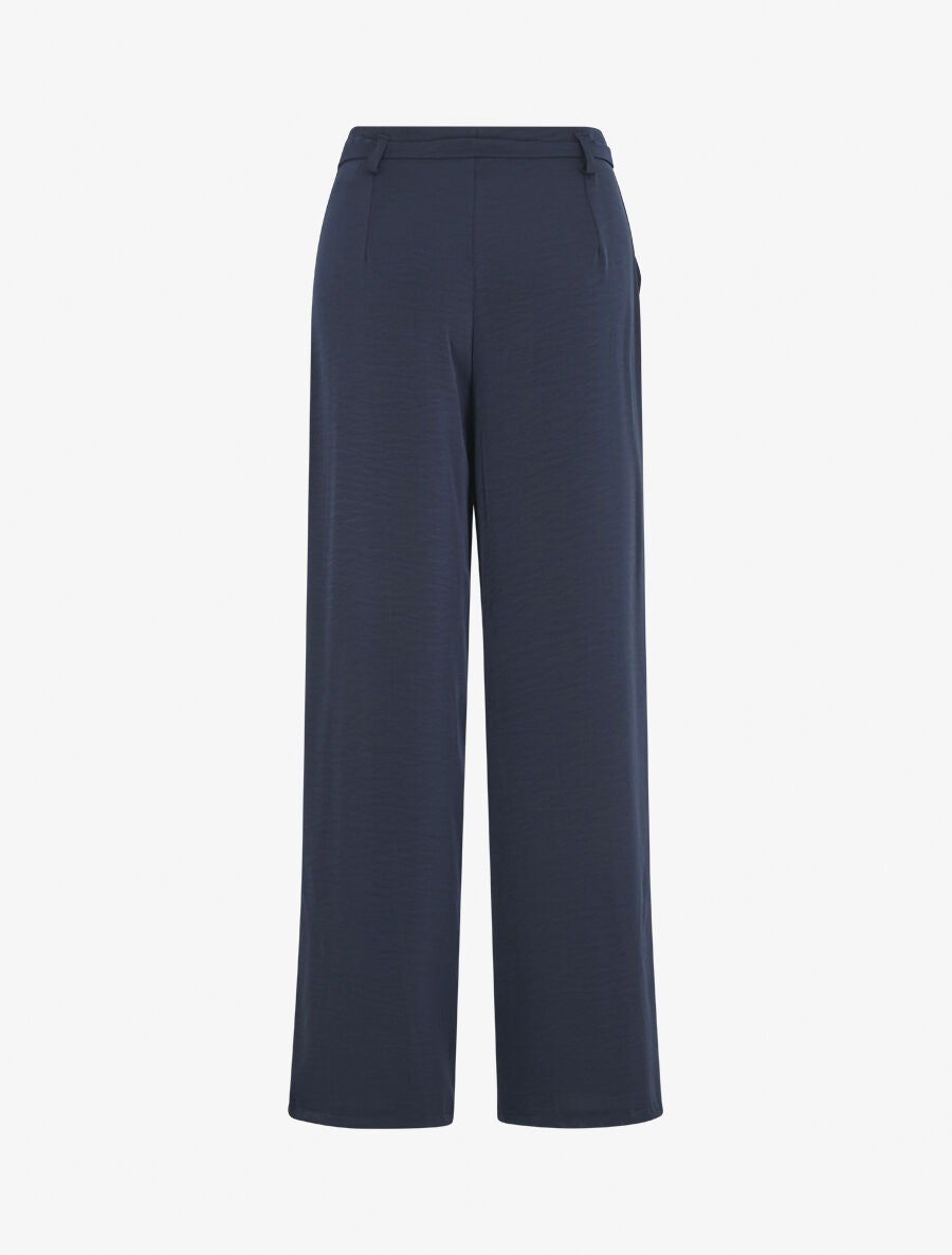 Pantalon ample taille haute uni - Marine - 2