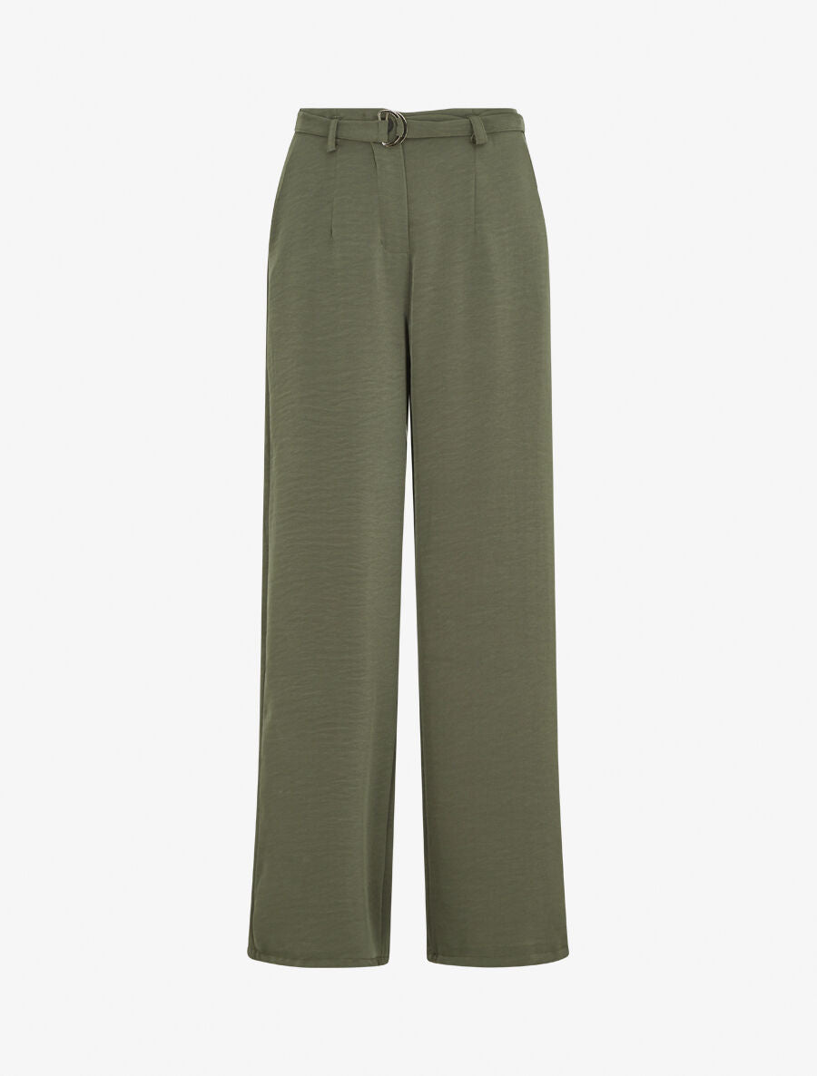 Pantalon ample taille haute uni - Kaki - 1