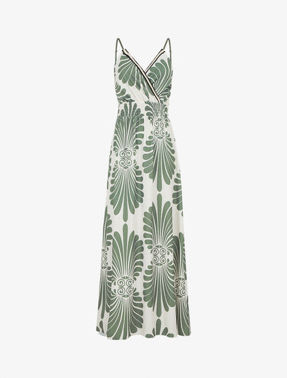Robe longue à taille élastiquée imprimé fantaisie - Kaki - 1