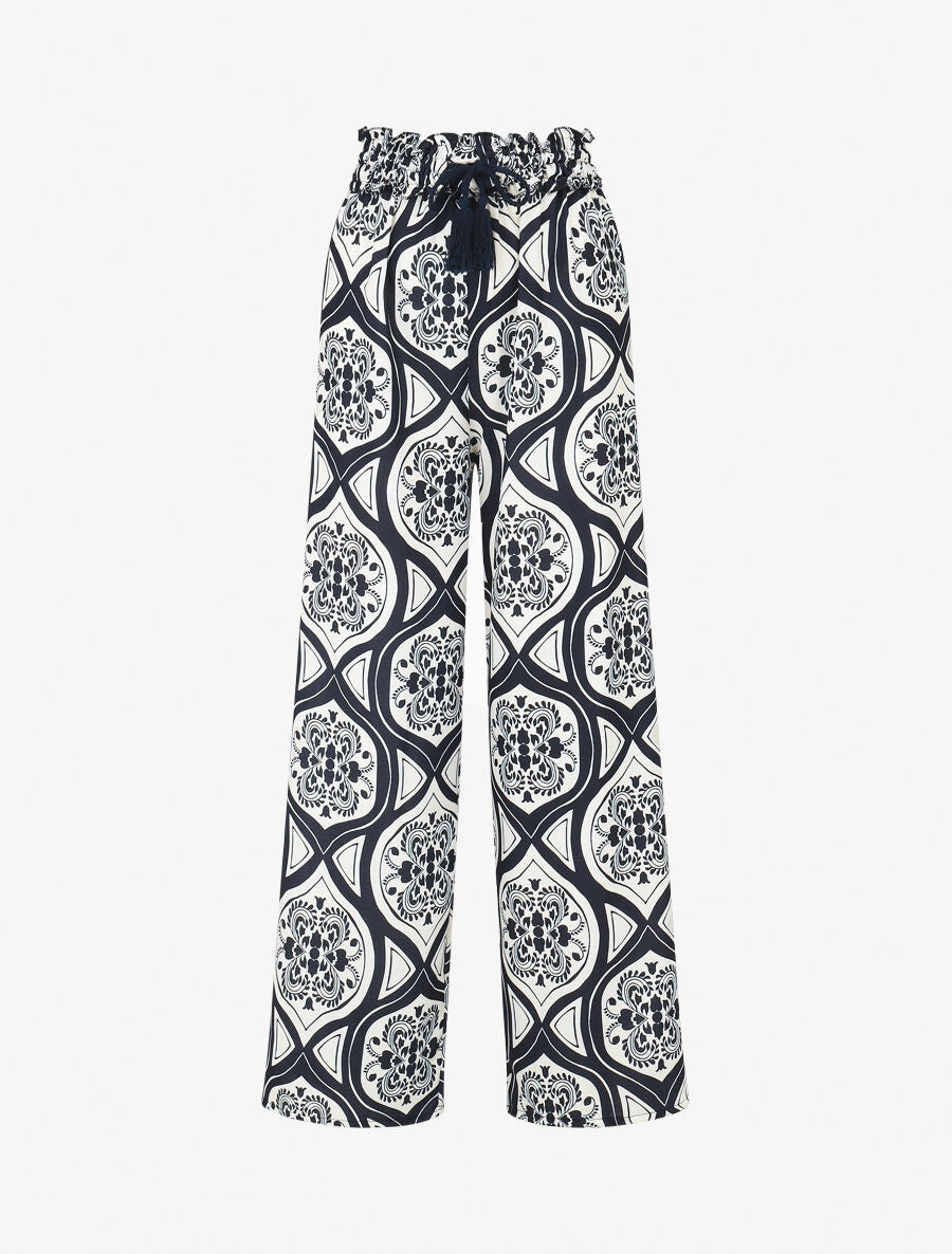 Pantalon élastiqué à imprimé graphique - Marine - 1