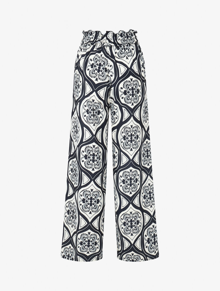 Pantalon élastiqué à imprimé graphique - Marine - 2