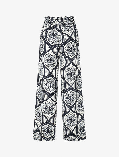 Pantalon élastiqué à imprimé graphique - Marine - 2