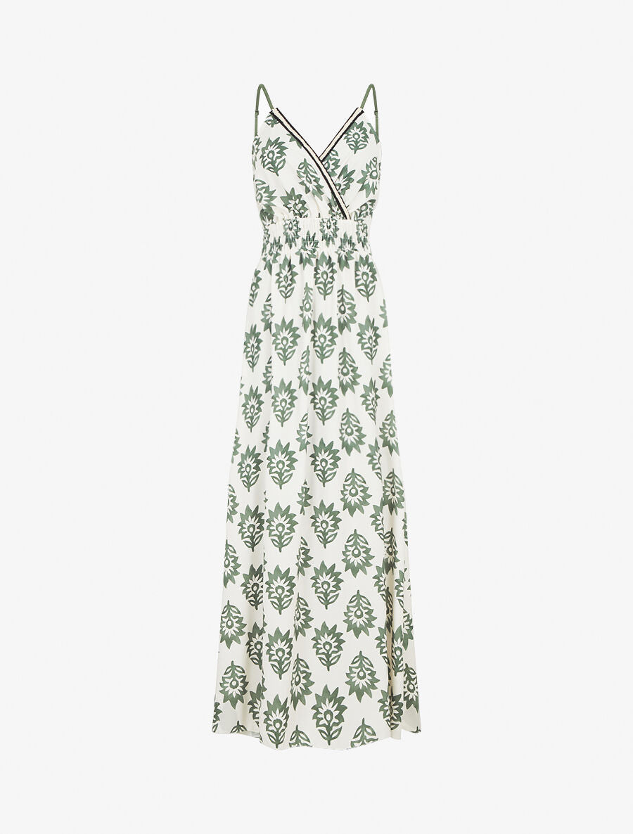 Robe longue à taille élastiquée imprimé floral - Kaki - 4