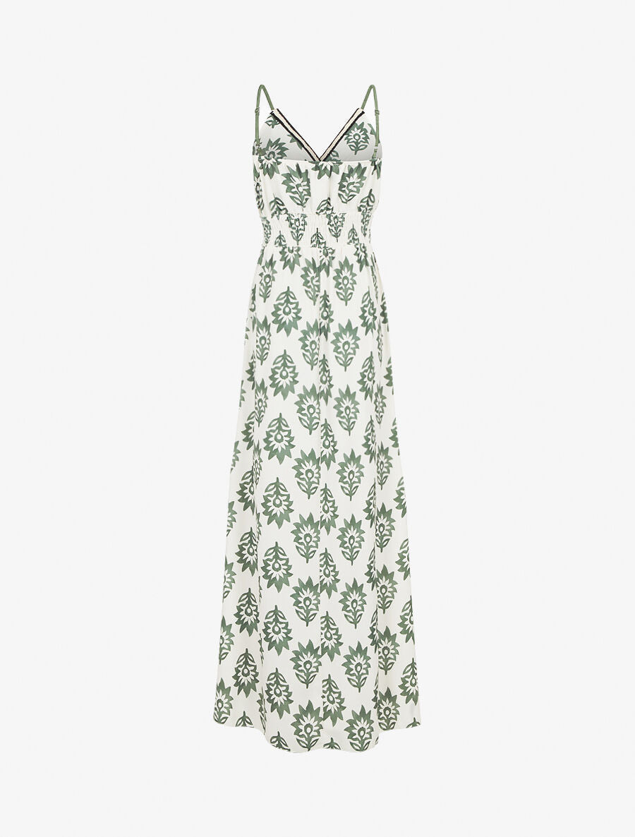 Robe longue à taille élastiquée imprimé floral - Kaki - 2