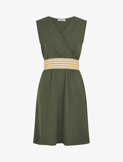 Robe unie à bande élastiquée - Kaki - 1