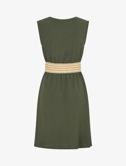 Robe unie à bande élastiquée - Kaki - 2
