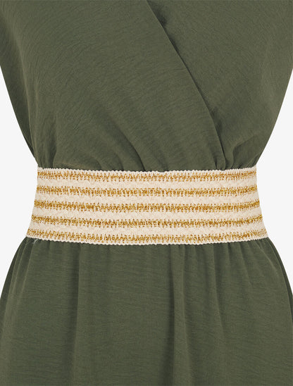 Robe unie à bande élastiquée - Kaki - 3