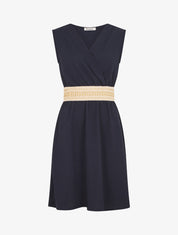 Robe unie à bande élastiquée irisée - Marine - 4
