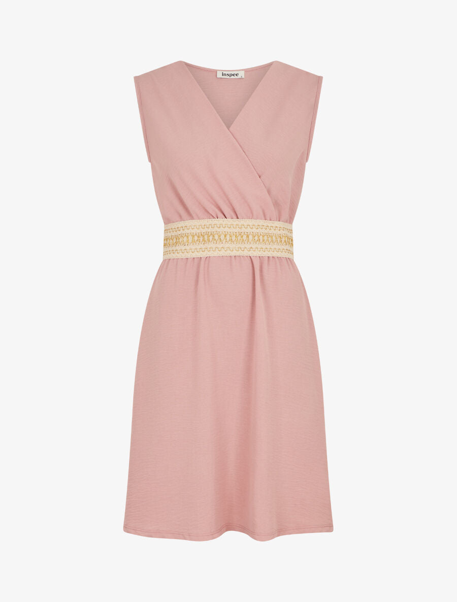 Robe unie à bande élastiquée irisée - Vieux rose - 4