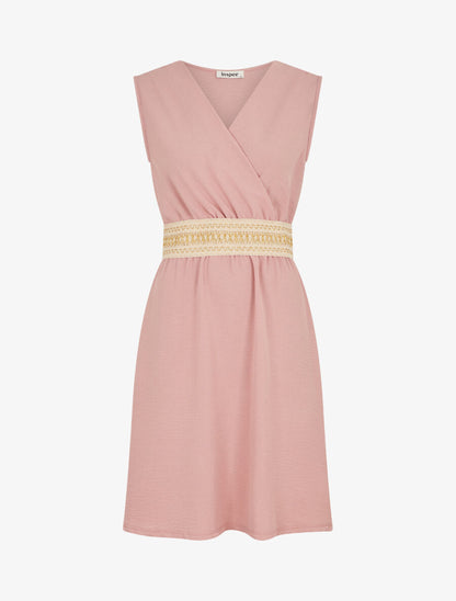 Robe unie à bande élastiquée irisée - Vieux rose - 4