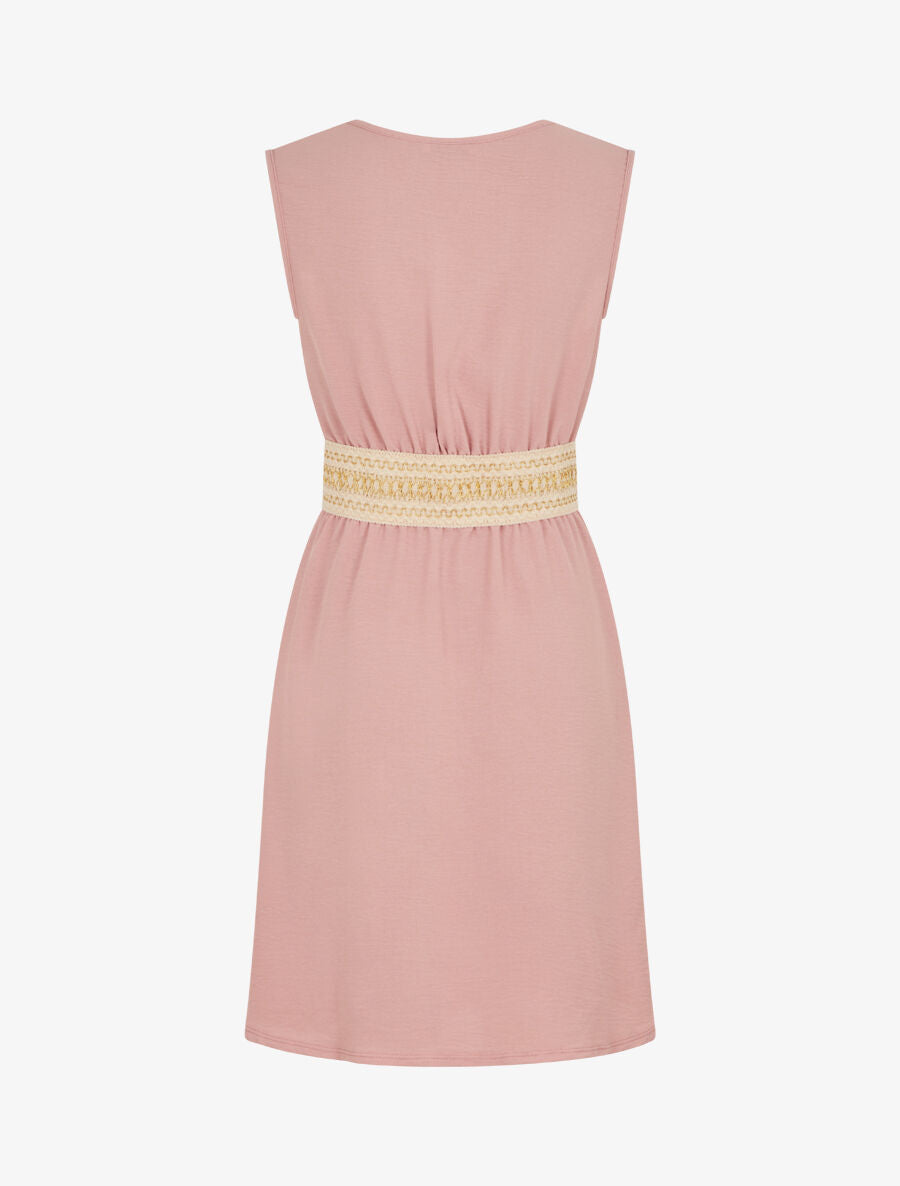 Robe unie à bande élastiquée irisée - Vieux rose - 2