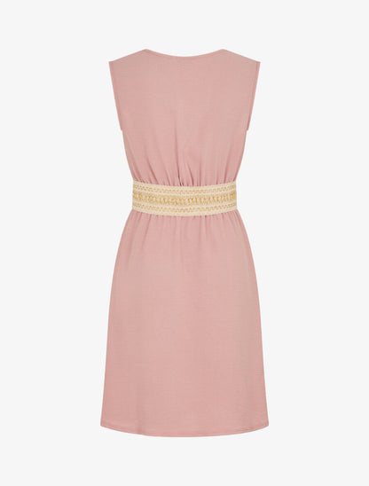 Robe unie à bande élastiquée irisée - Vieux rose - 2
