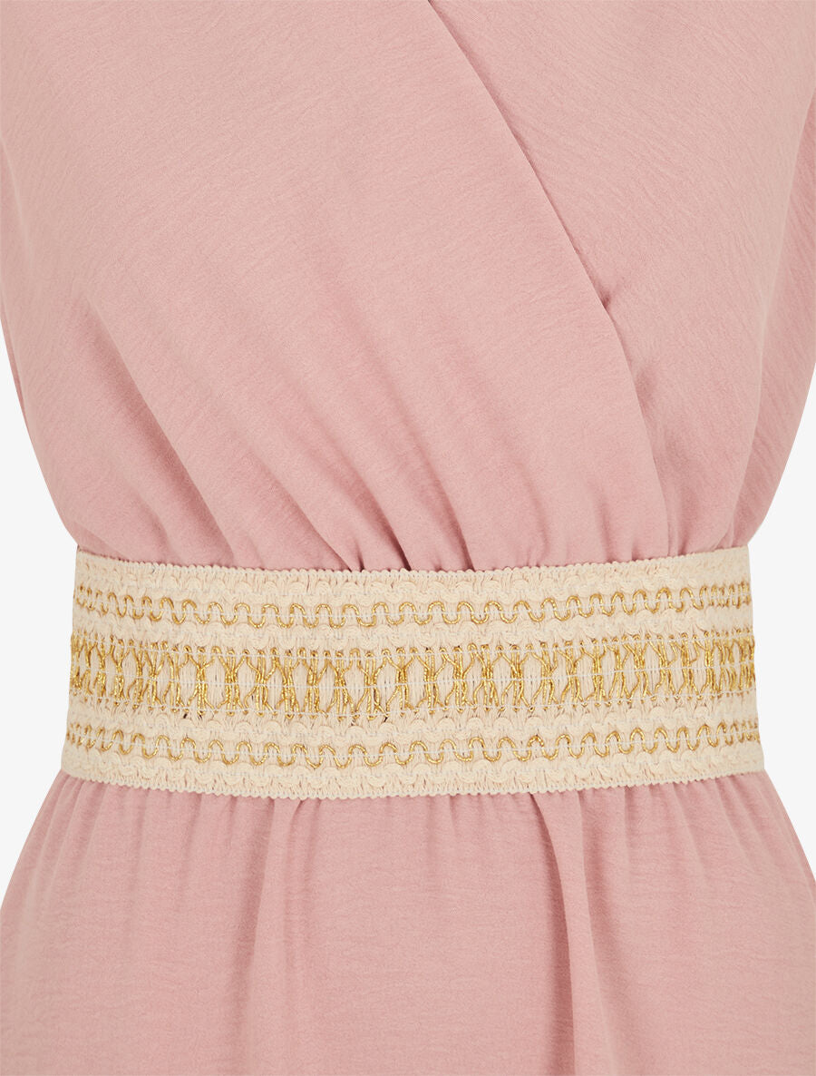 Robe unie à bande élastiquée irisée - Vieux rose - 3