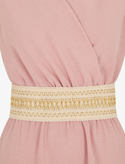 Robe unie à bande élastiquée irisée - Vieux rose - 3