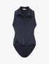 Body satiné style chemise sans manches - Marine - 1
