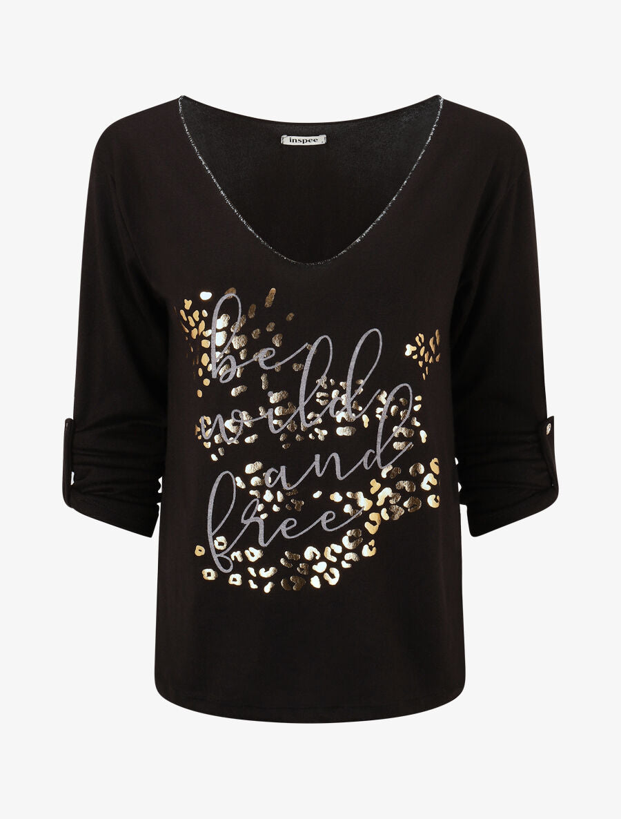 Pull droit et fin flocage léopard - Noir - 4