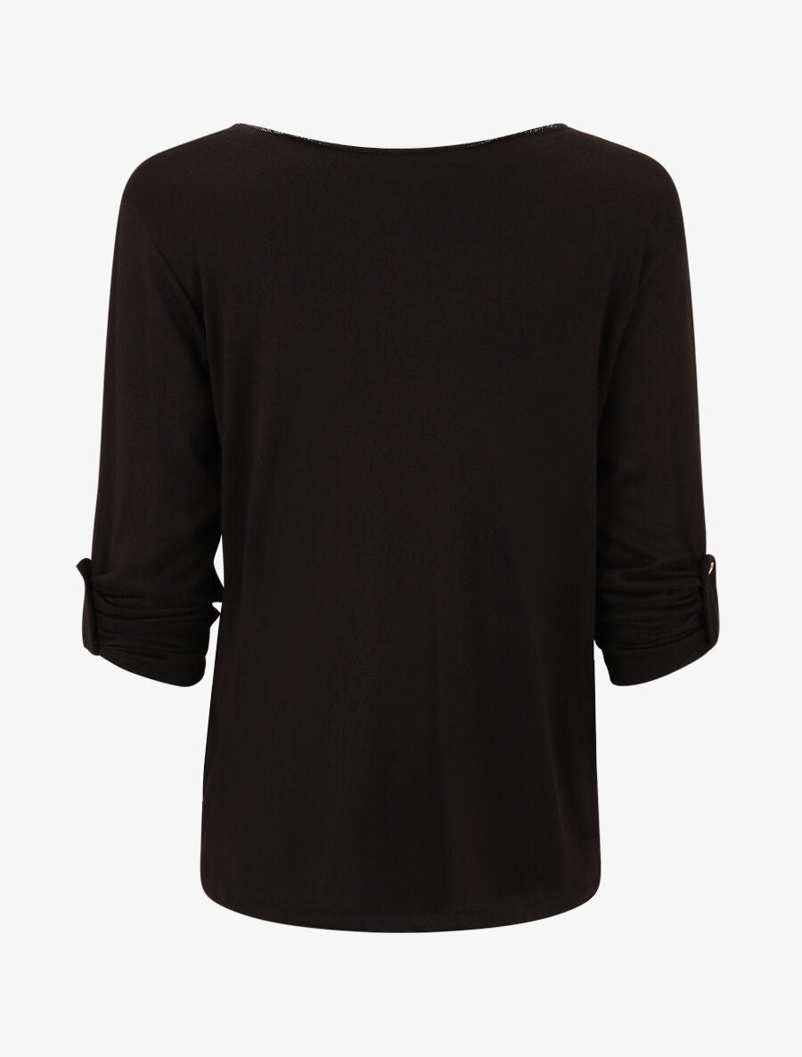 Pull droit et fin flocage léopard - Noir - 2