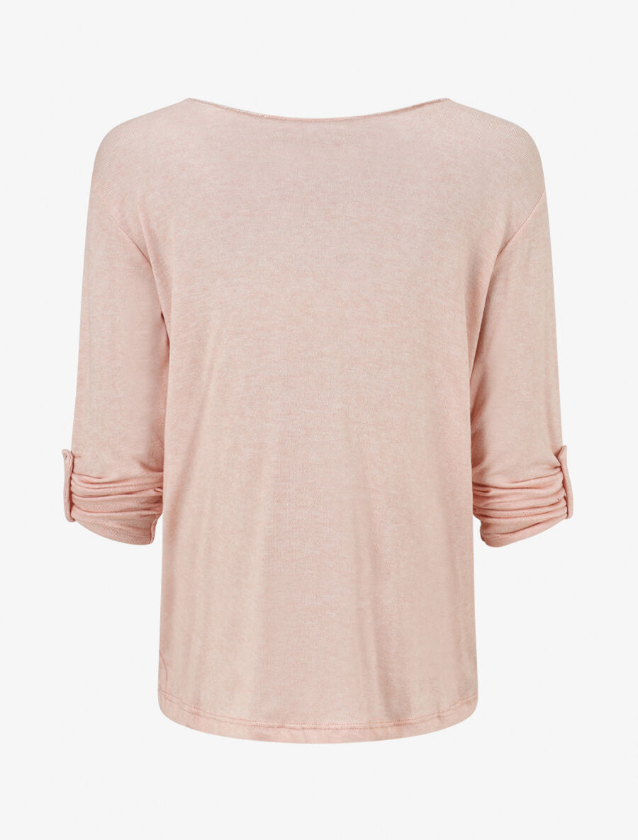 Pull droit et fin flocage léopard - Rose - 2