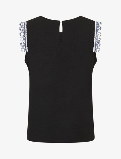 Top uni à détail broderies - Noir - 2