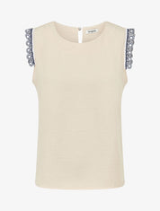 Top uni à détail broderies - Beige - 4