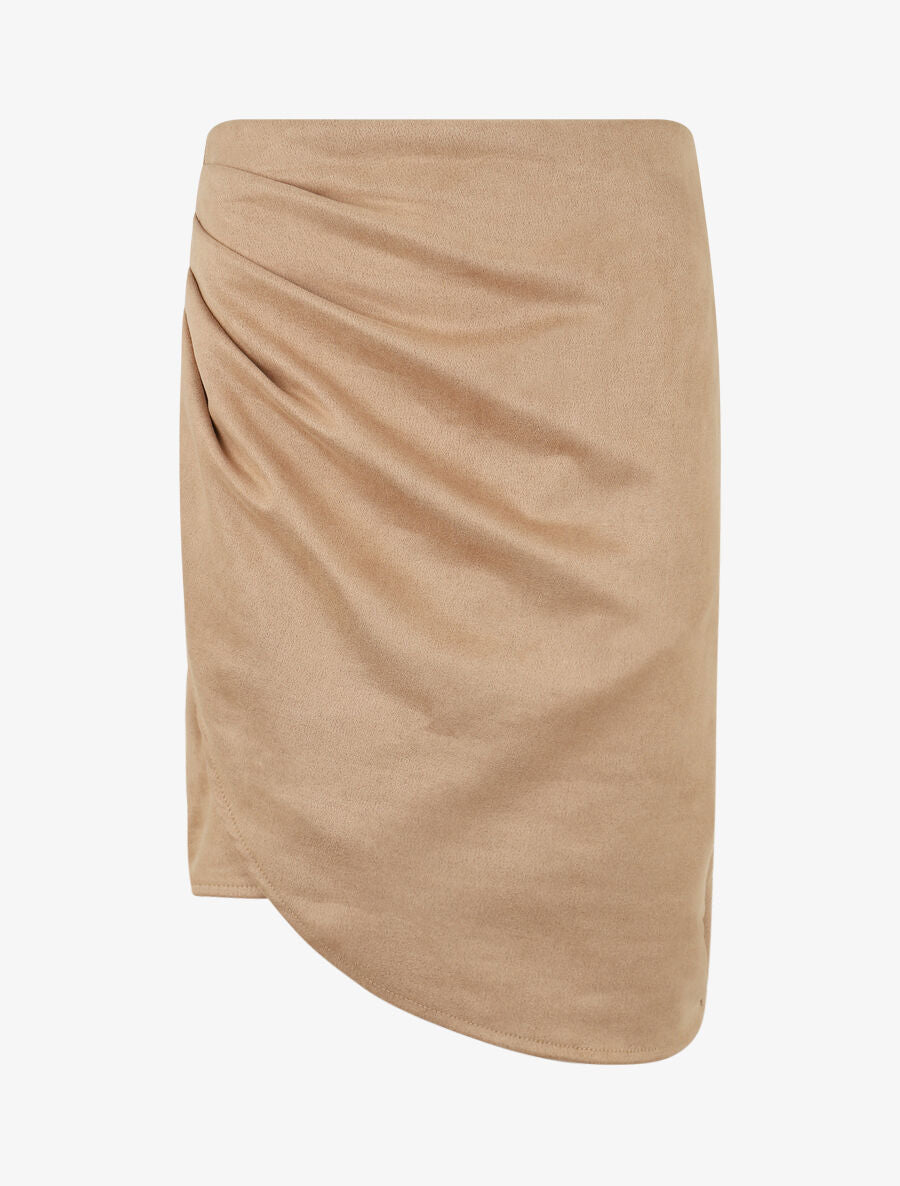 Jupe taille haute en suédine style portefeuille - Beige - 1
