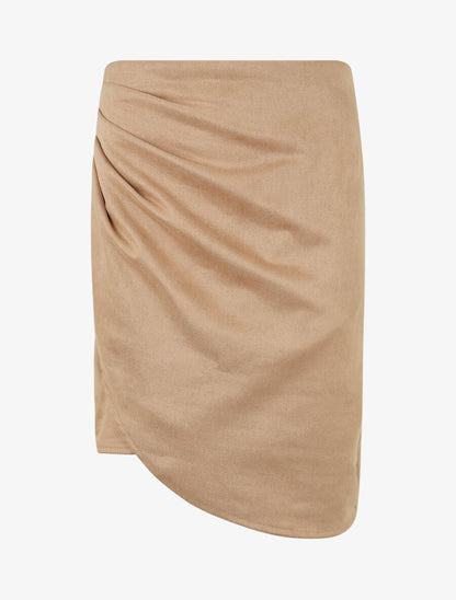 Jupe taille haute en suédine style portefeuille - Beige - 1