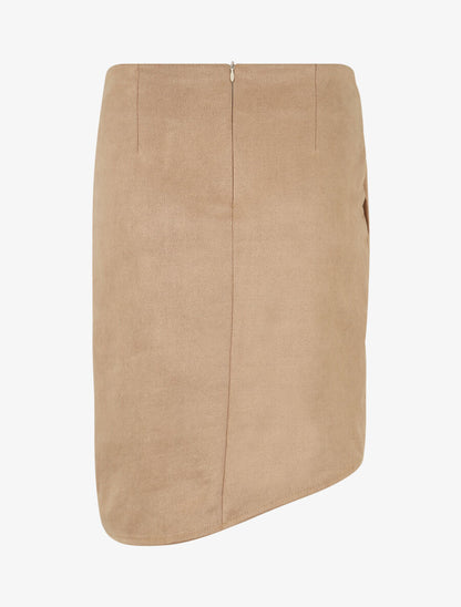 Jupe taille haute en suédine style portefeuille - Beige - 2
