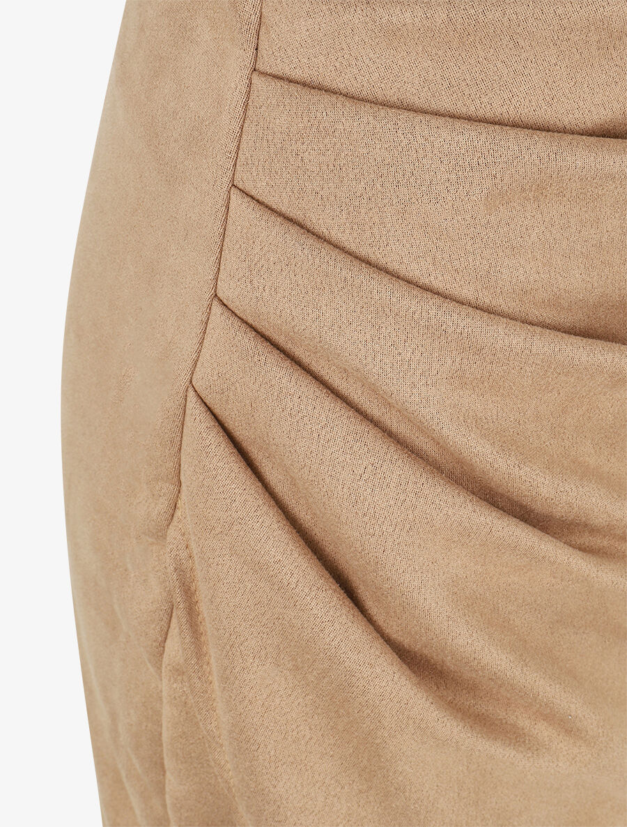 Jupe taille haute en suédine style portefeuille - Beige - 3