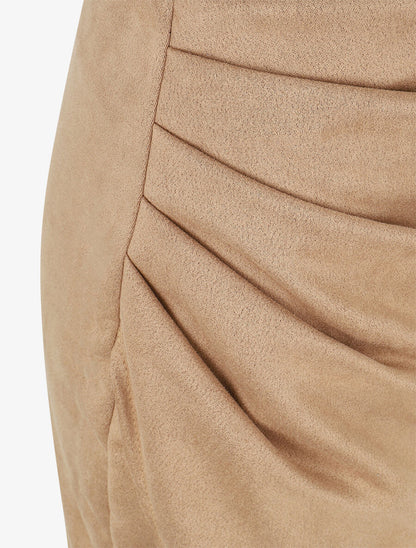 Jupe taille haute en suédine style portefeuille - Beige - 3