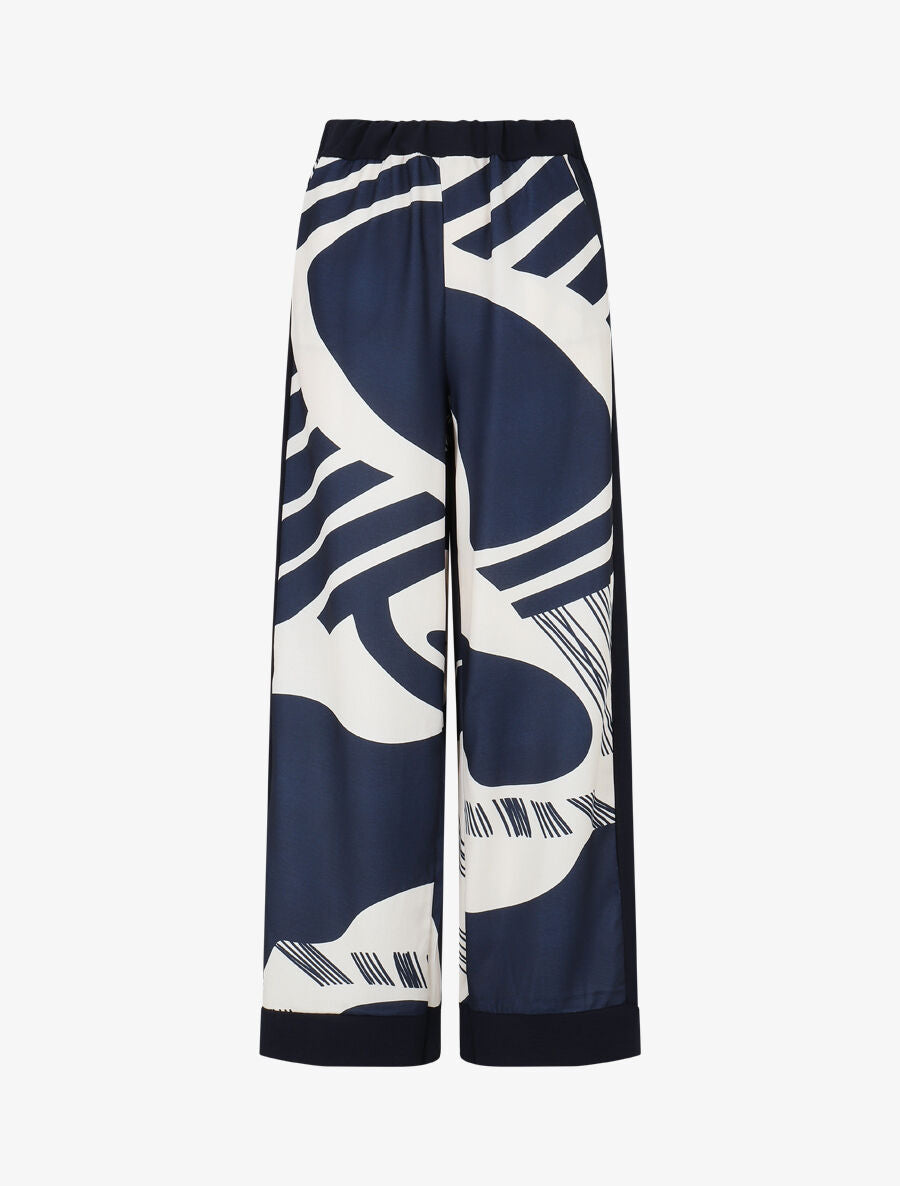 Pantalon droit taille haute imprimé fantaisie - Marine - 1