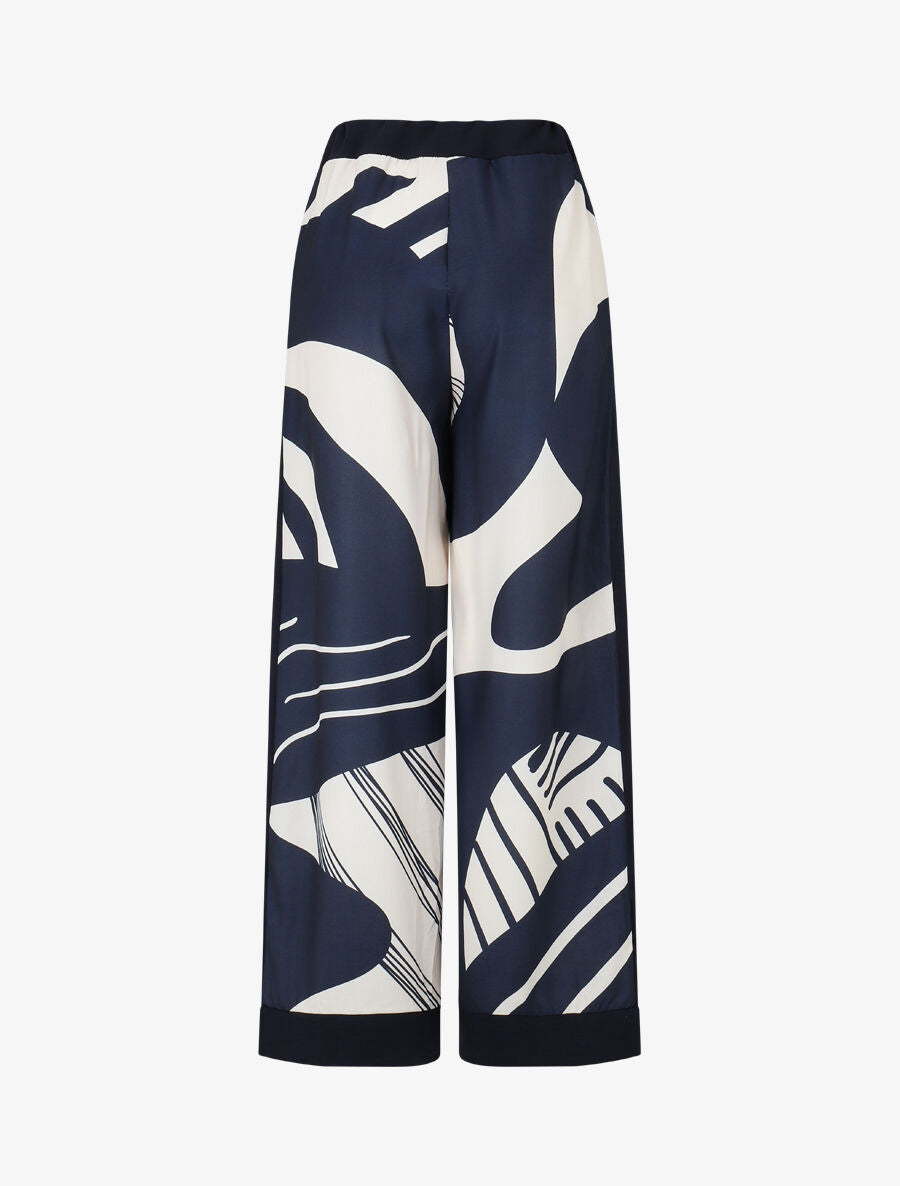 Pantalon droit taille haute imprimé fantaisie - Marine - 2