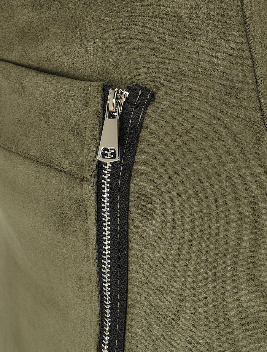 Jupe courte zippée en suédine - Kaki - 3