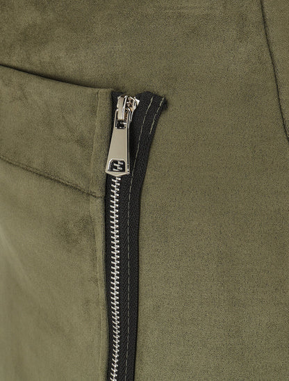 Jupe courte zippée en suédine - Kaki - 3