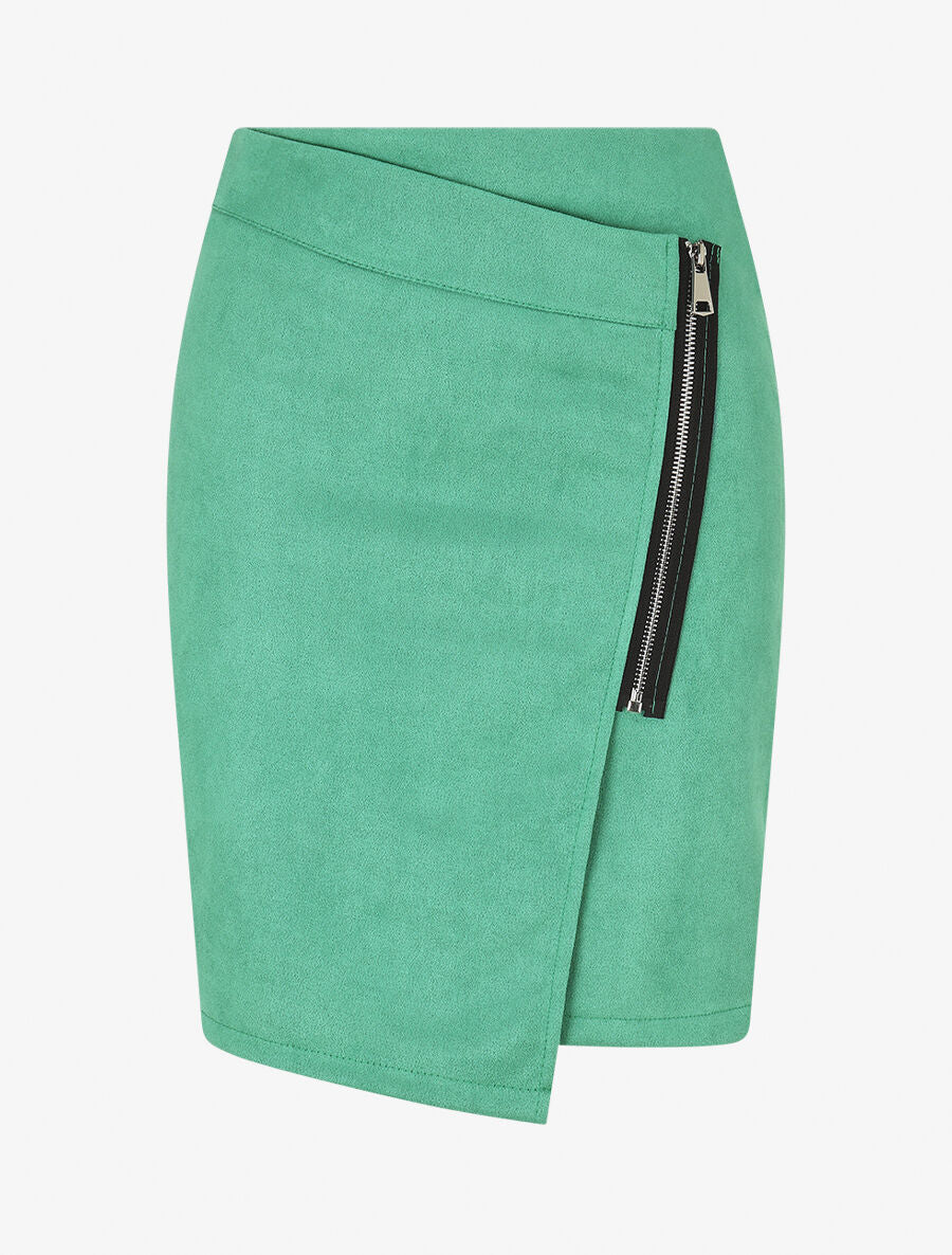 Jupe courte zippée en suédine - Vert - 4