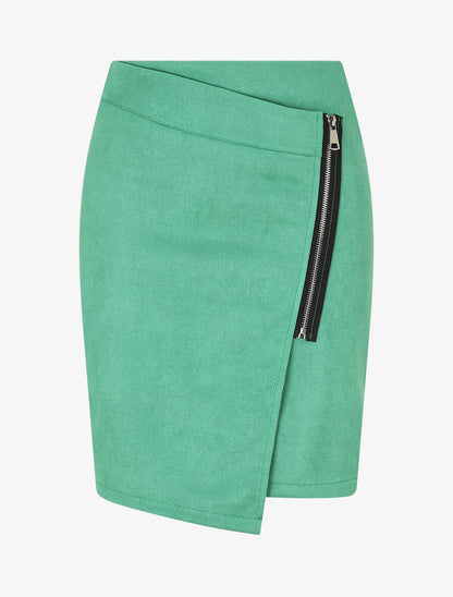 Jupe courte zippée en suédine - Vert - 4