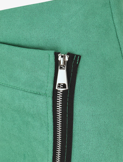 Jupe courte zippée en suédine - Vert - 3
