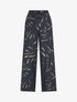 Pantalon satiné taille haute à motif doré - Marine - 1