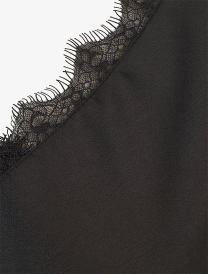 Top satiné à épaules en dentelle - Noir - 3