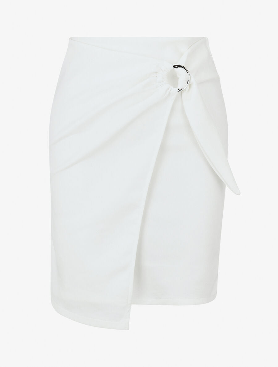 Jupe courte en suédine syle portefeuille - Blanc - 4