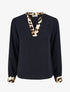 Blouse à bords imprimé léopard - Marine - 4