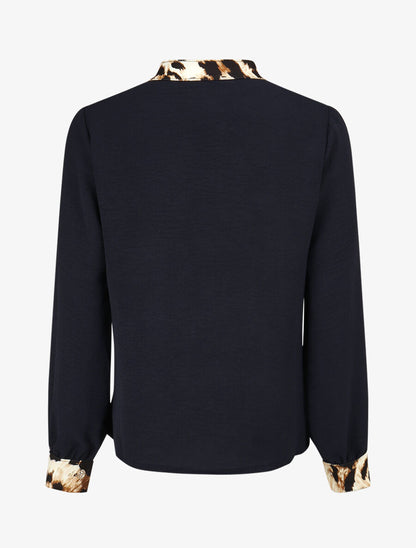 Blouse à bords imprimé léopard - Marine - 2