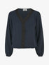 Blouse à col V brodé - Marine - 1