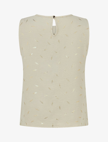 Top droit col fantaisie imprimé plumes dorées - Beige - 2