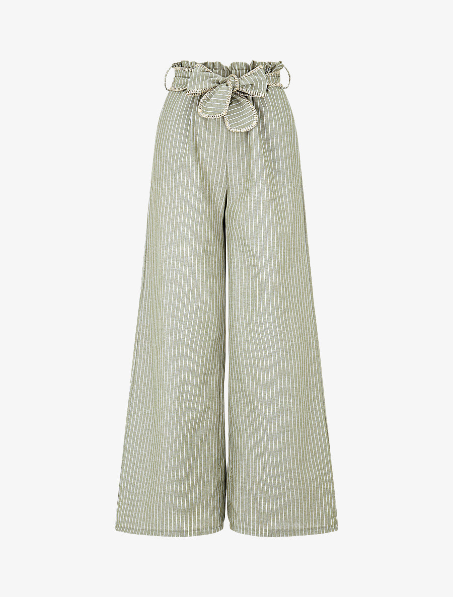 Pantalon ample à rayures et ceinture fantaisie - Kaki - 1