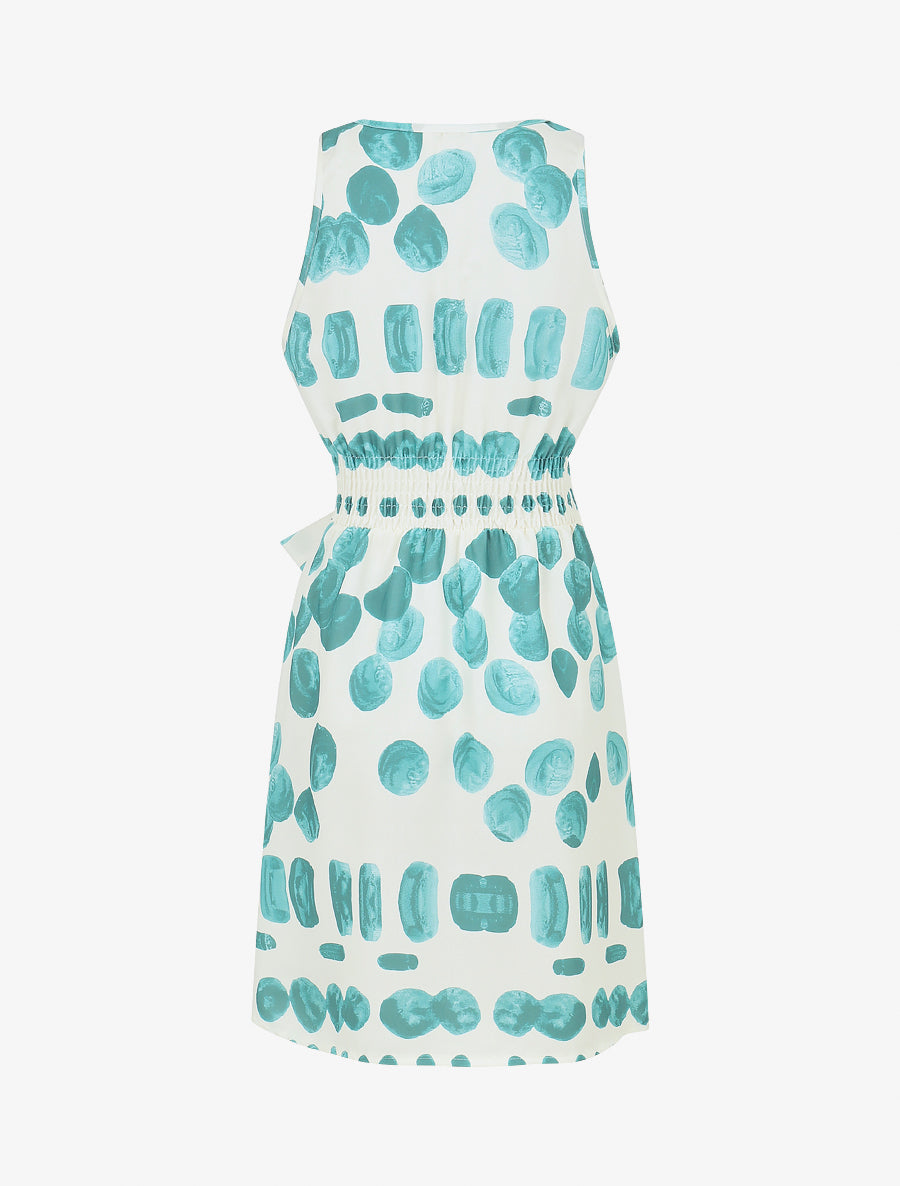 Robe mi-longue imprimé pois fantaisie et bretelles bijou - Turquoise - 2